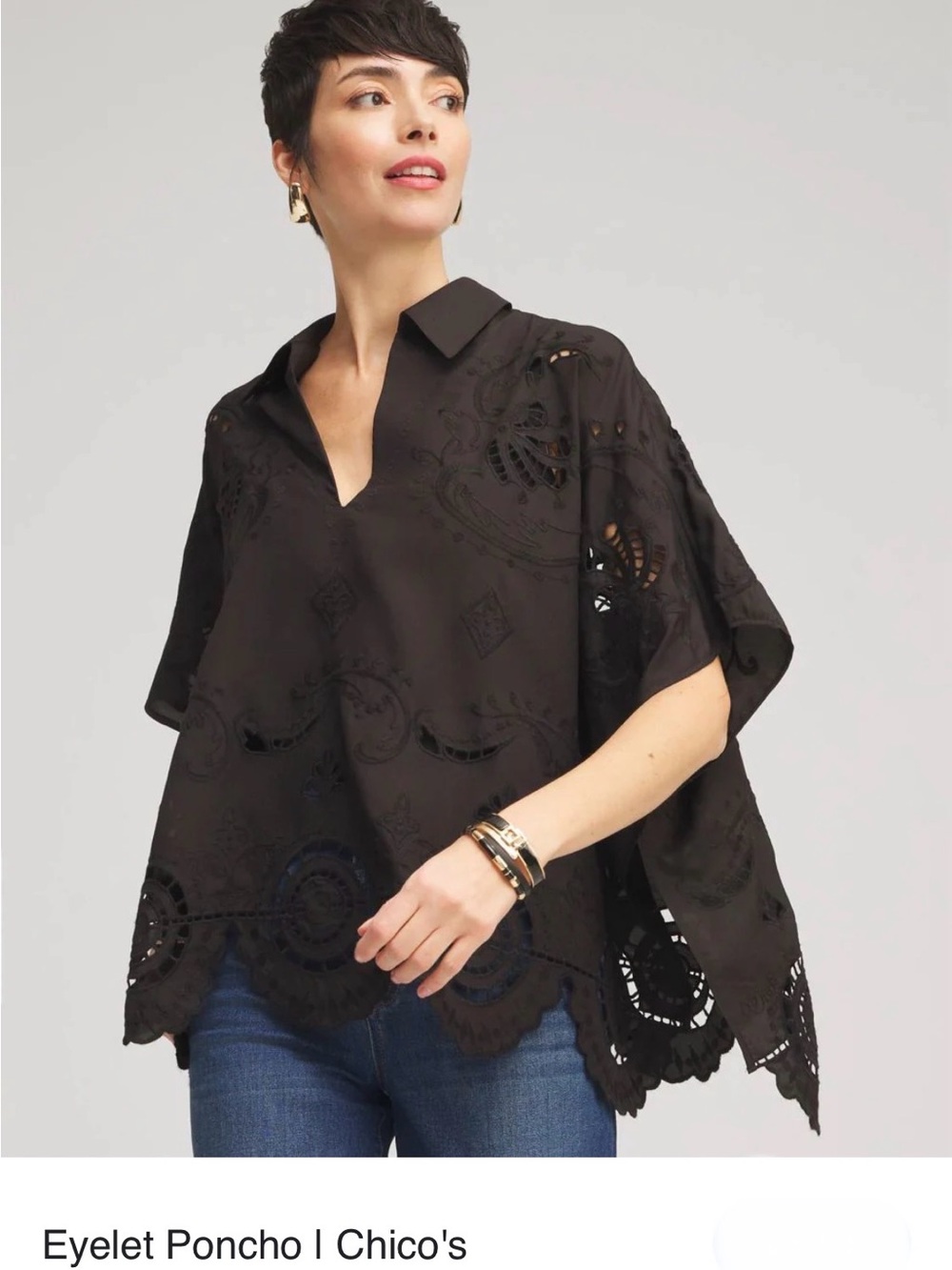 Chico's Blue Eyelet Poncho Top